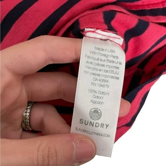 Sundry Stripe Hot Pink Blue Long Sleeve Top 0 - Picture 4 of 5